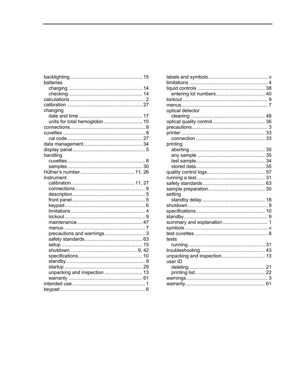 Index | ITC Avoximeter 4000 Whole Blood CO-Oximeter User Manual | Page 77 / 78