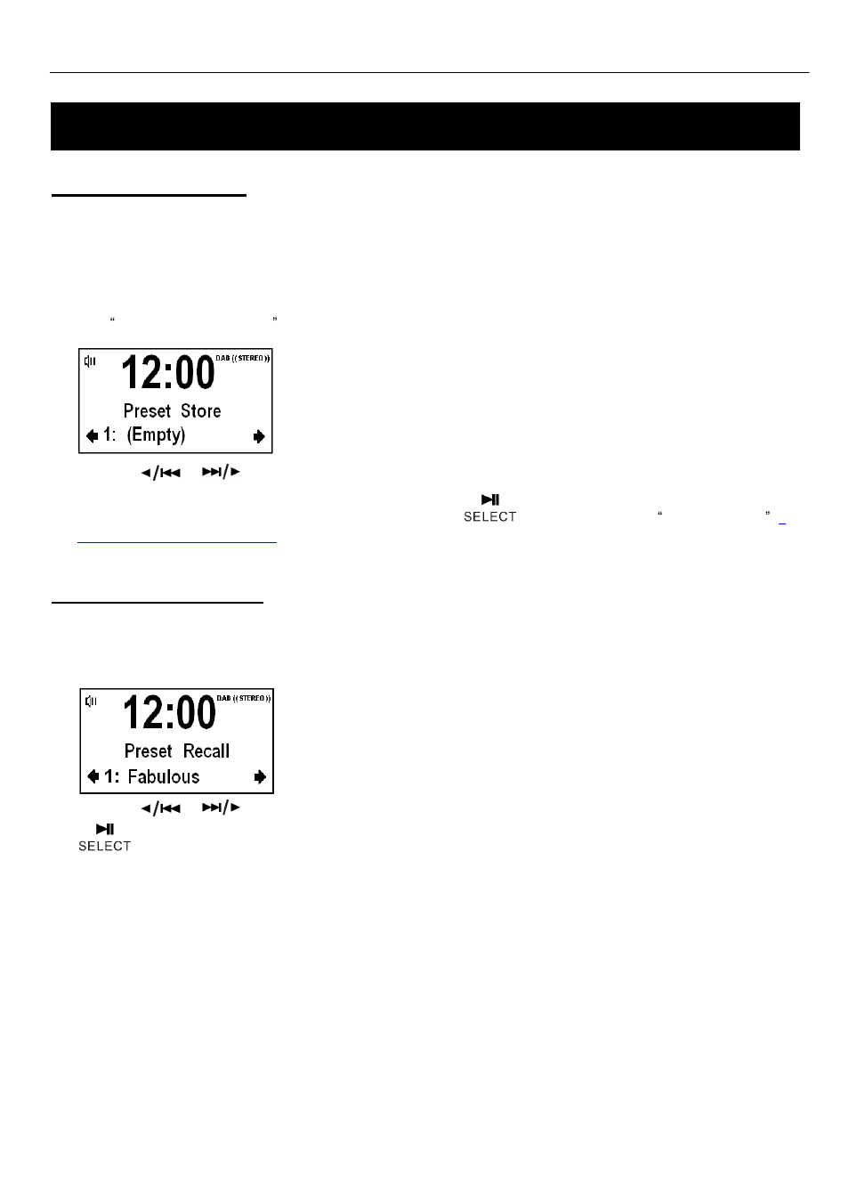 Using dab+ and fm radio, Set station presets, Play a preset station | BUSH DAB+ Digital Alarm Clock Radio with Dock for iPhone BCR33DABIP User Manual | Page 8 / 16