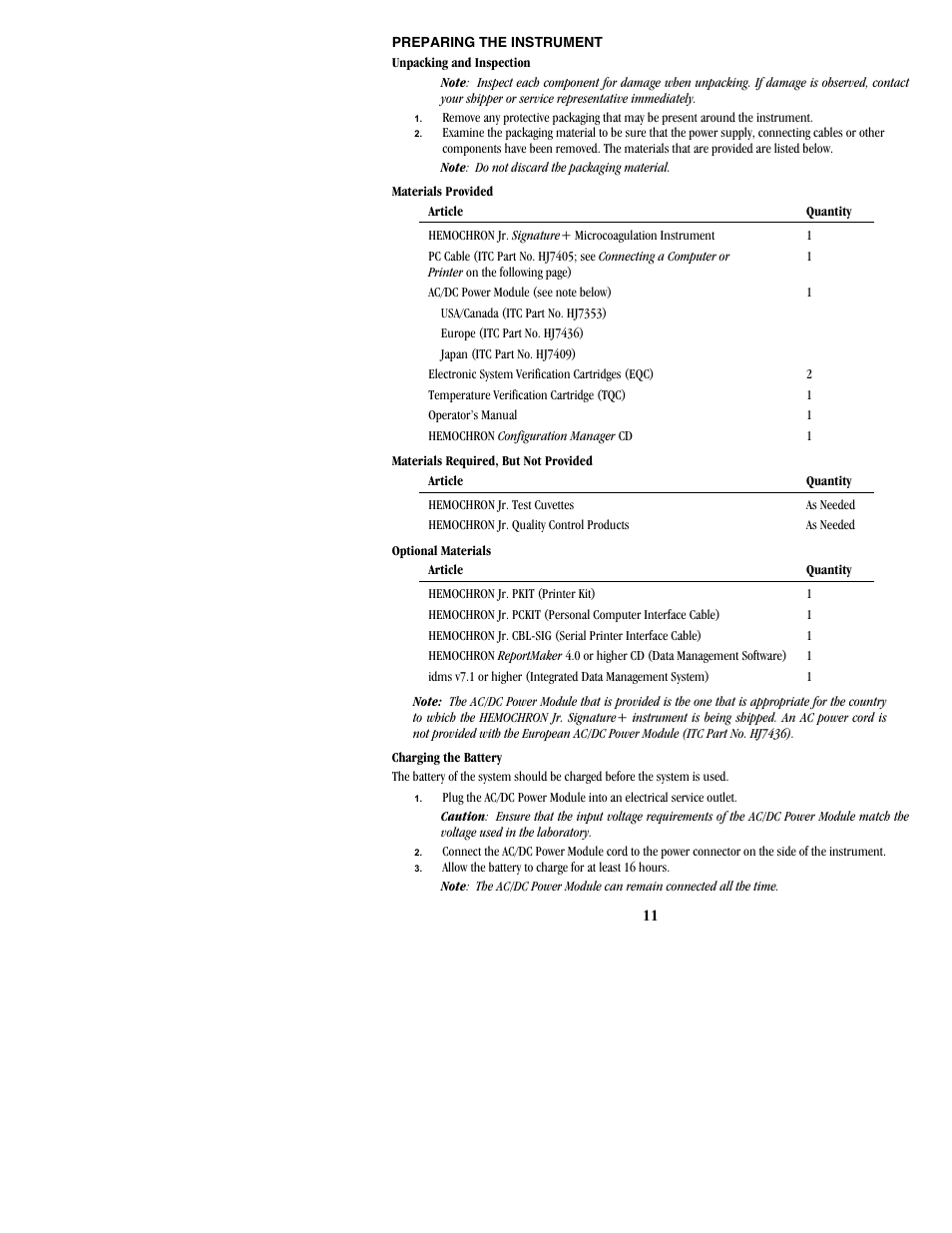 Preparing the instrument | ITC Hemochron Signature+ Whole Blood Microcoagulation System User Manual | Page 11 / 52