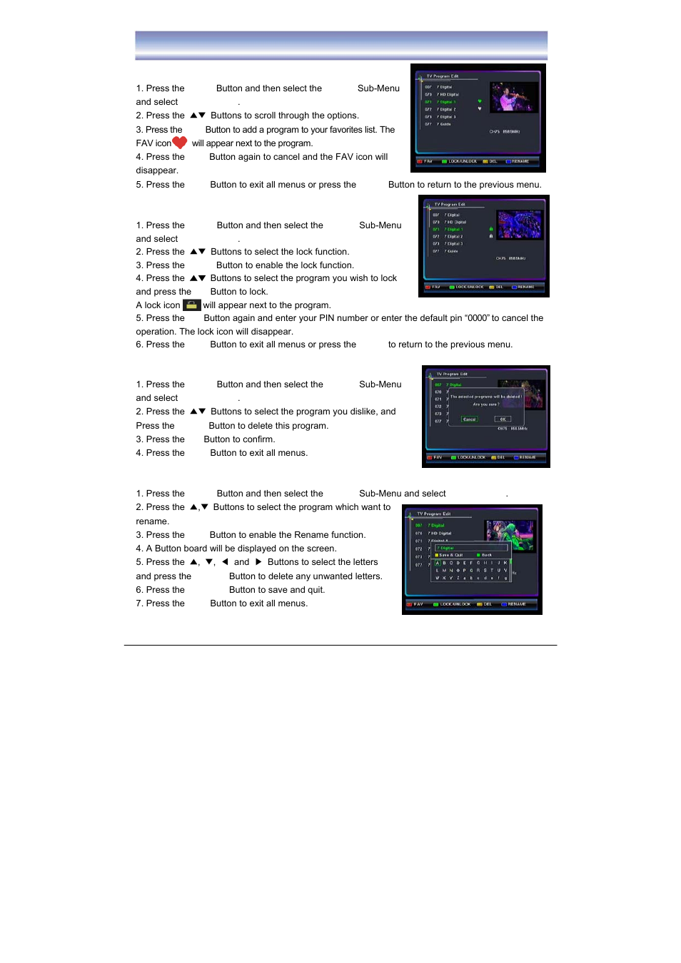 Program edit | BUSH High Definition Digital Set Top Box with DAB+ Receiver DFTA52DAB User Manual | Page 17 / 33