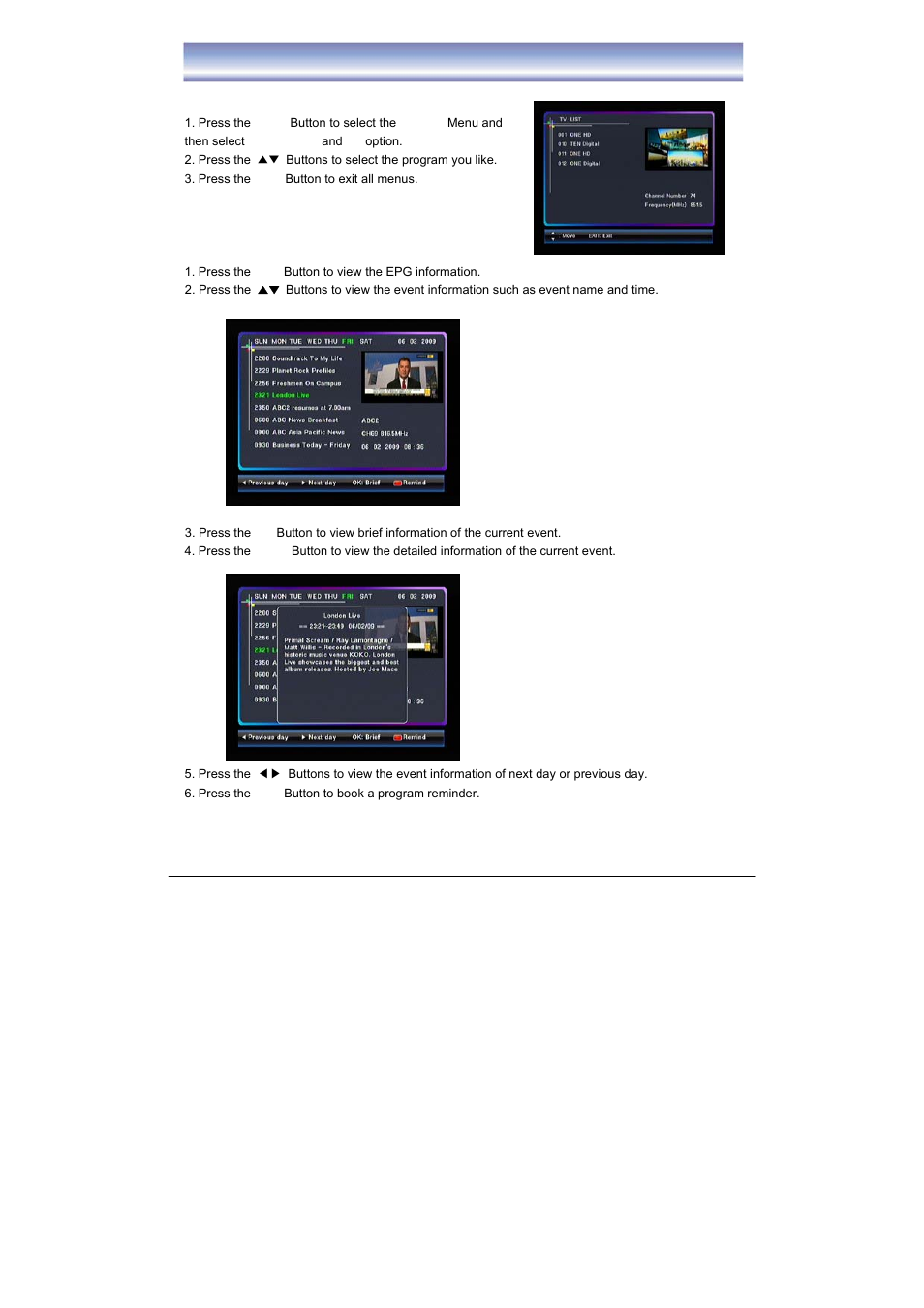 Live tv & electronic program guide (epg) | BUSH High Definition Digital Set Top Box with DAB+ Receiver DFTA52DAB User Manual | Page 18 / 33