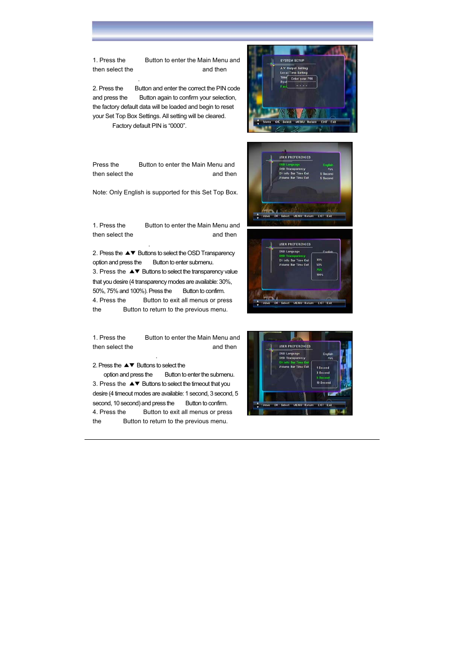 System setup & user preferences of dvb | BUSH High Definition Digital Set Top Box with DAB+ Receiver DFTA52DAB User Manual | Page 22 / 33