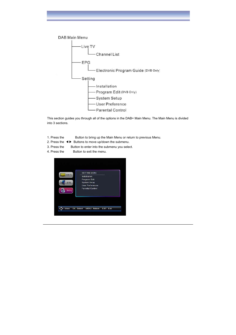 Dab+ main menu | BUSH High Definition Digital Set Top Box with DAB+ Receiver DFTA52DAB User Manual | Page 25 / 33