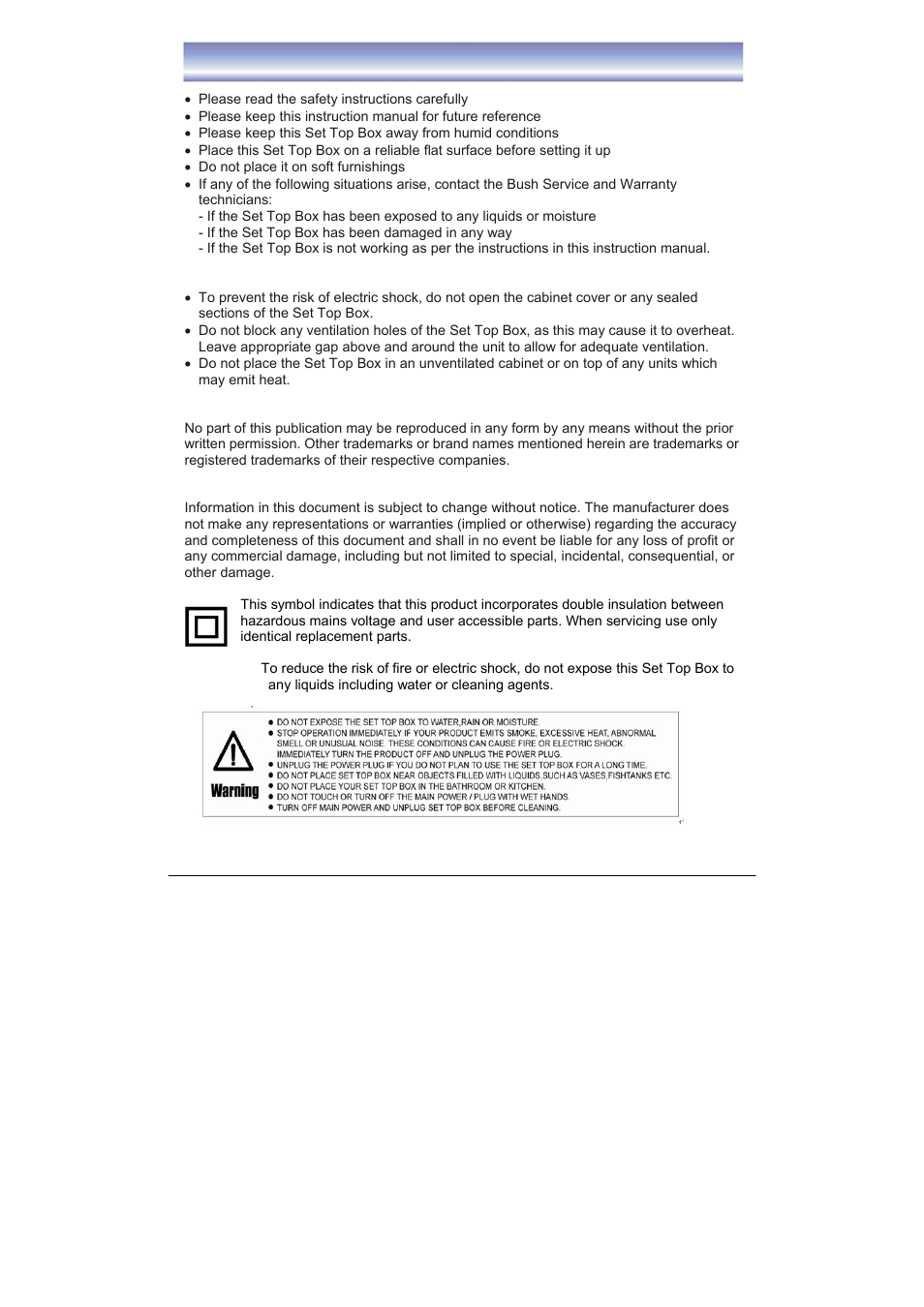 Safety instructions | BUSH High Definition Digital Set Top Box with DAB+ Receiver DFTA52DAB User Manual | Page 5 / 33