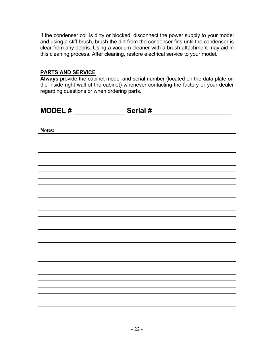 Model, Serial | Bally Refrigerators/Freezers/Warmers User Manual | Page 24 / 36