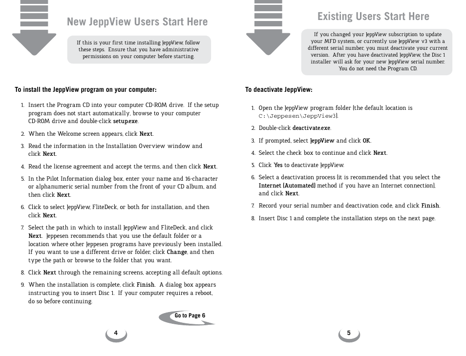 New jeppview users start here, Existing users start here | Jeppesen JeppView 3 User Manual | Page 4 / 12