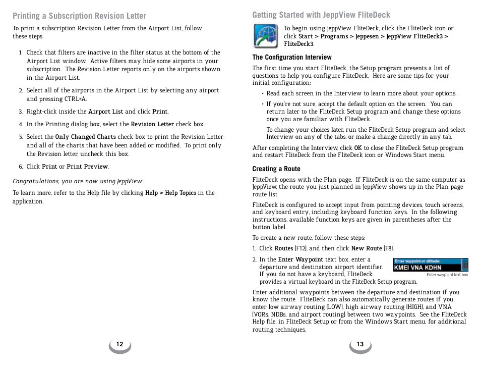 Printing a subscription revision letter, Getting started with jeppview flitedeck | Jeppesen JeppView 3 User Manual | Page 8 / 12