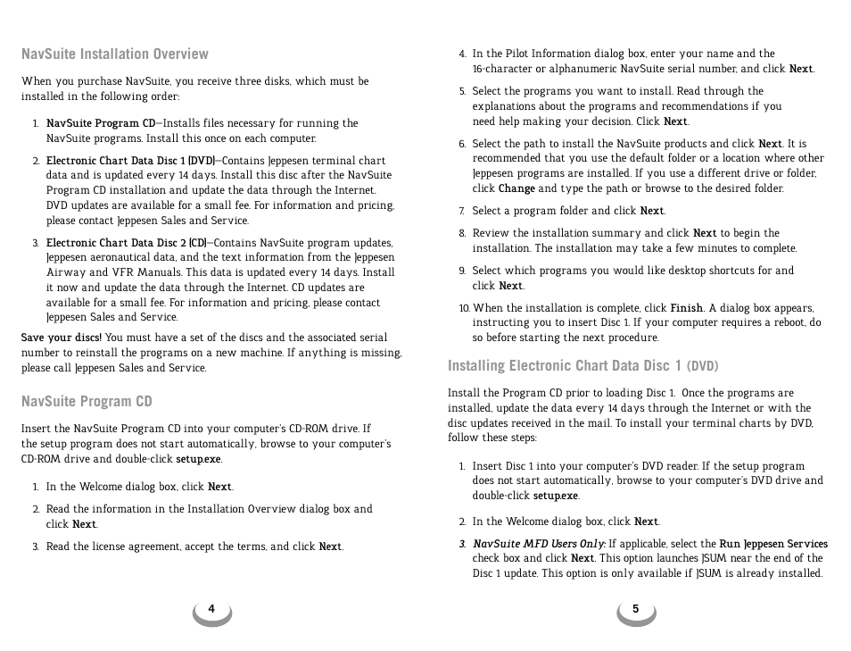 Navsuite installation overview, Navsuite program cd, Installing electronic chart data disc 1 | Jeppesen JeppView 3 User Manual | Page 4 / 10