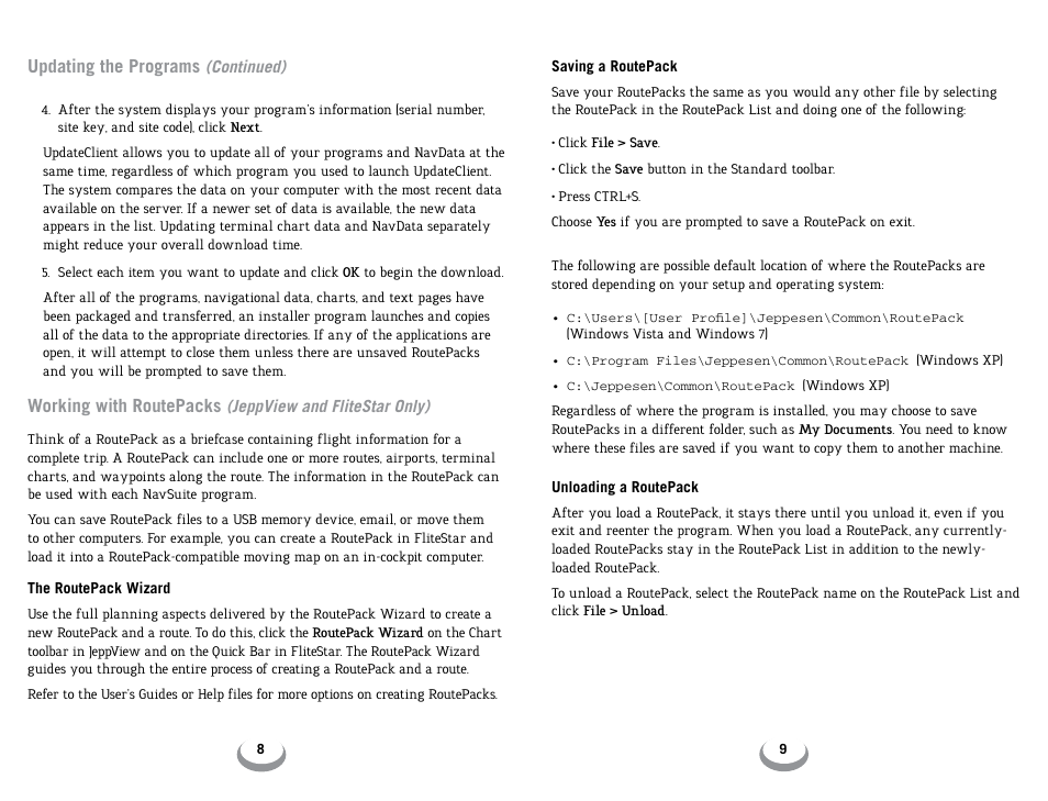 Updating the programs, Working with routepacks | Jeppesen JeppView 3 User Manual | Page 6 / 10