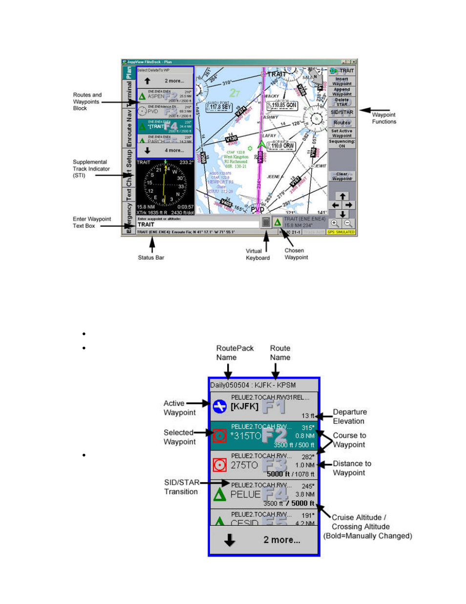 Route waypoint list, Route, Waypoint list | Jeppesen FliteDeck 3 User Manual | Page 103 / 270