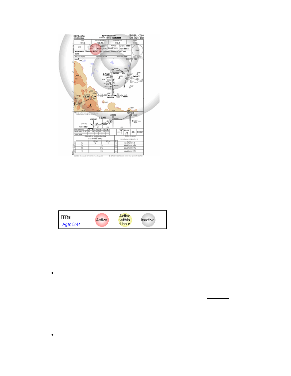 Legend and age of data, Reviewing tfr text information | Jeppesen FliteDeck 3 User Manual | Page 219 / 270