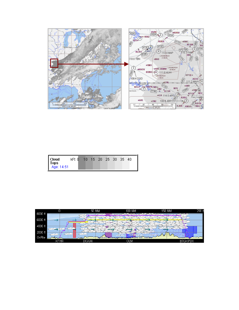 Legend and age of data, Cloud data in the profile view, Winds | Jeppesen FliteDeck 3 User Manual | Page 223 / 270