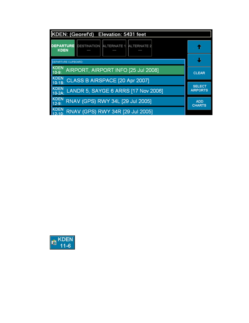 Viewing terminal charts, Previewing terminal charts, Viewing clipboard charts | Add terminal charts to each airport clipboard, View the clipboard charts, View, Charts | Jeppesen FliteDeck 3 User Manual | Page 67 / 270