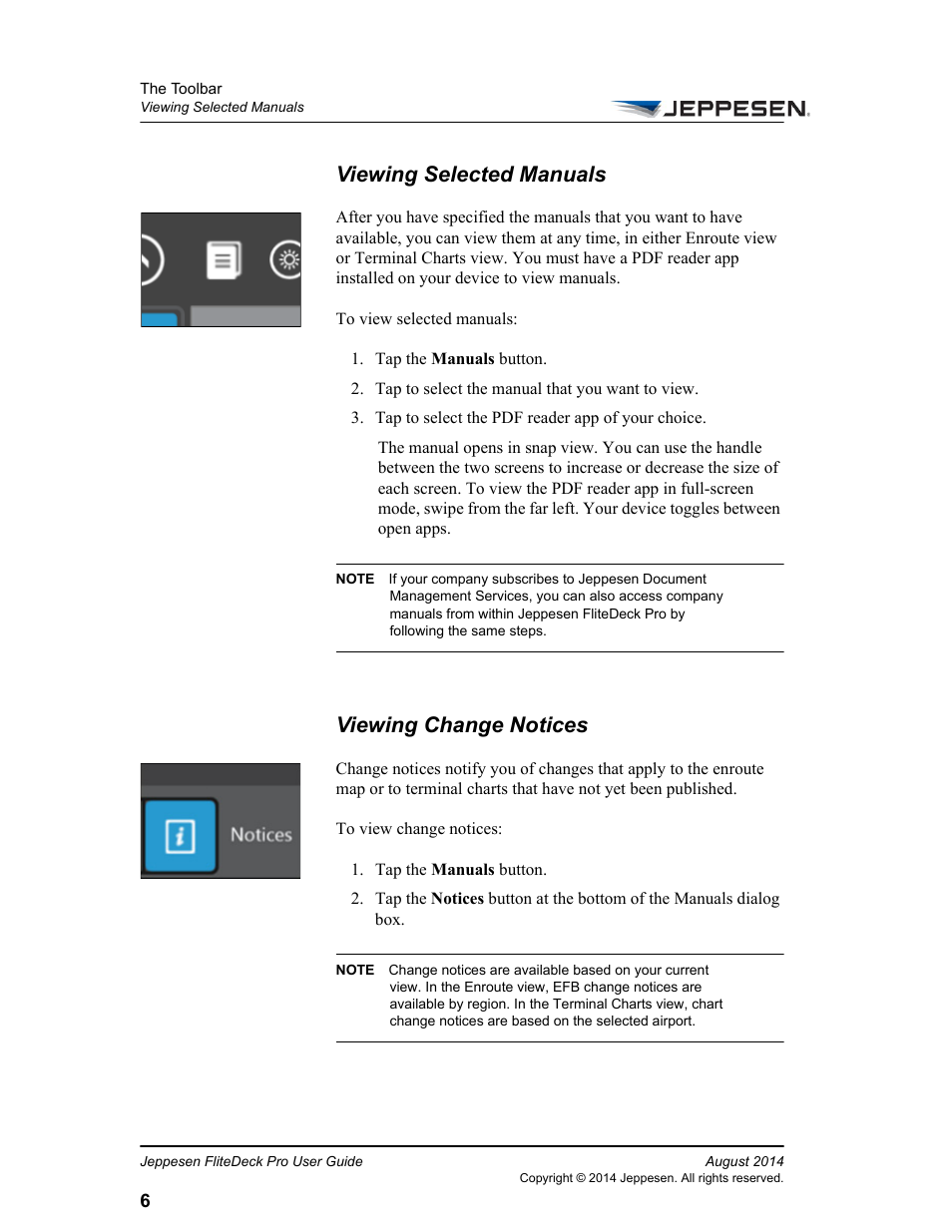 Viewing selected manuals, Viewing change notices | Jeppesen FliteDeck Pro 8 (Windows 8.1) User Manual | Page 11 / 40