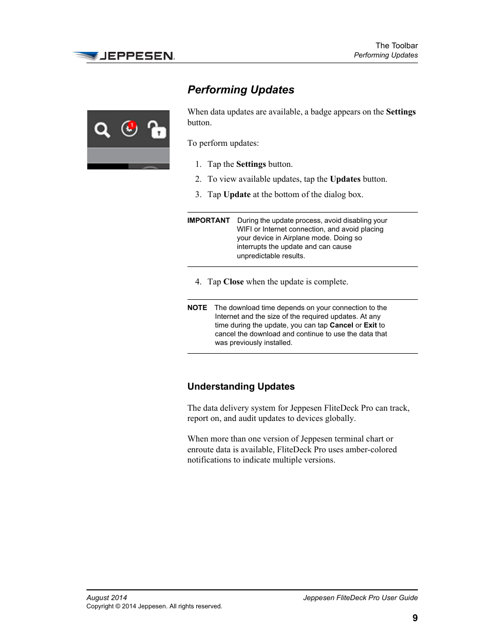 Performing updates, Tes. see | Jeppesen FliteDeck Pro 8 (Windows 8.1) User Manual | Page 14 / 40
