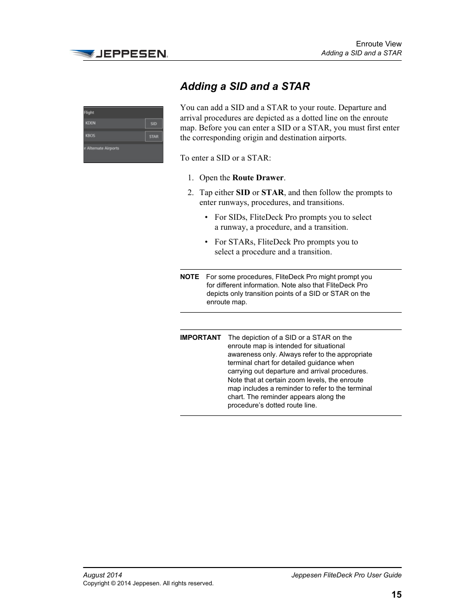 Adding a sid and a star | Jeppesen FliteDeck Pro 8 (Windows 8.1) User Manual | Page 20 / 40