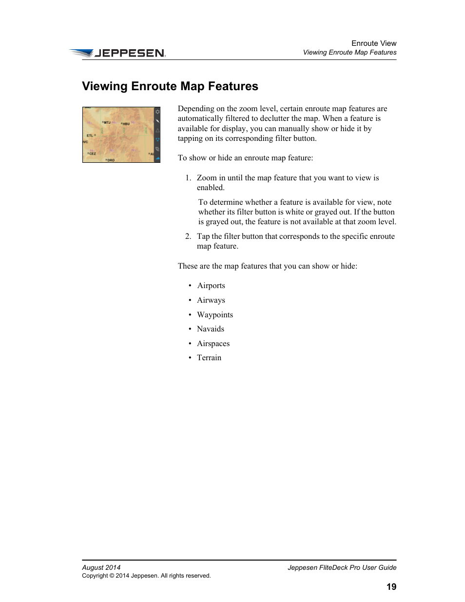 Viewing enroute map features, Viewing | Jeppesen FliteDeck Pro 8 (Windows 8.1) User Manual | Page 24 / 40