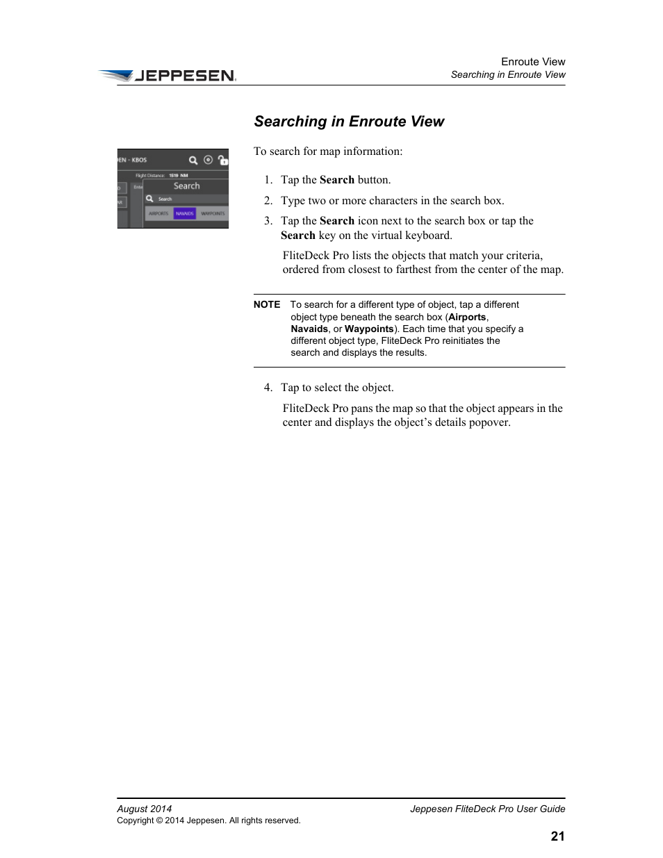 Searching in enroute view | Jeppesen FliteDeck Pro 8 (Windows 8.1) User Manual | Page 26 / 40