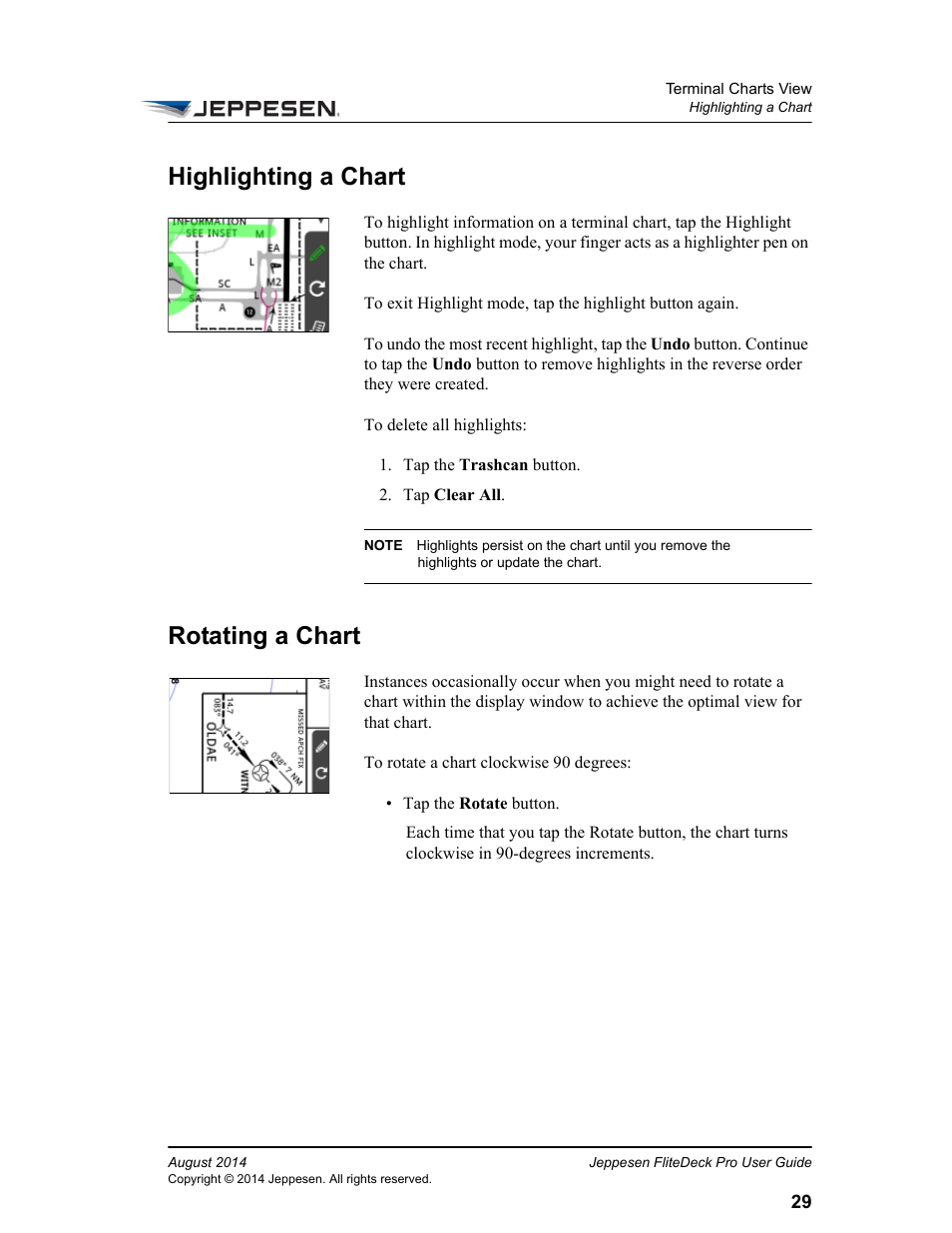 Highlighting a chart, Rotating a chart, Highlighting a chart rotating a chart | Jeppesen FliteDeck Pro 8 (Windows 8.1) User Manual | Page 34 / 40