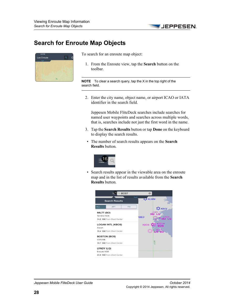 Search for enroute map objects | Jeppesen Mobile FliteDeck for iPad User Manual | Page 35 / 63