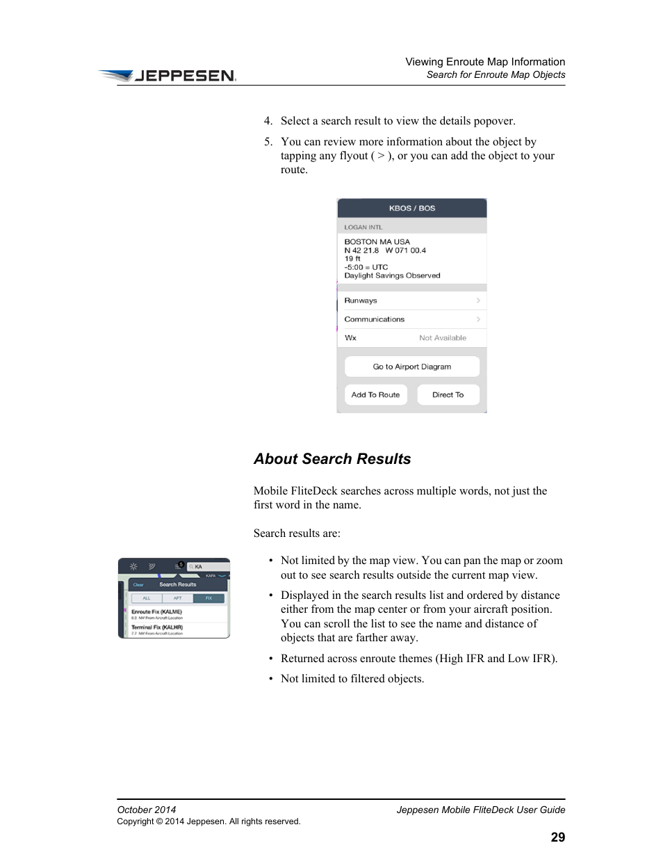About search results | Jeppesen Mobile FliteDeck for iPad User Manual | Page 36 / 63
