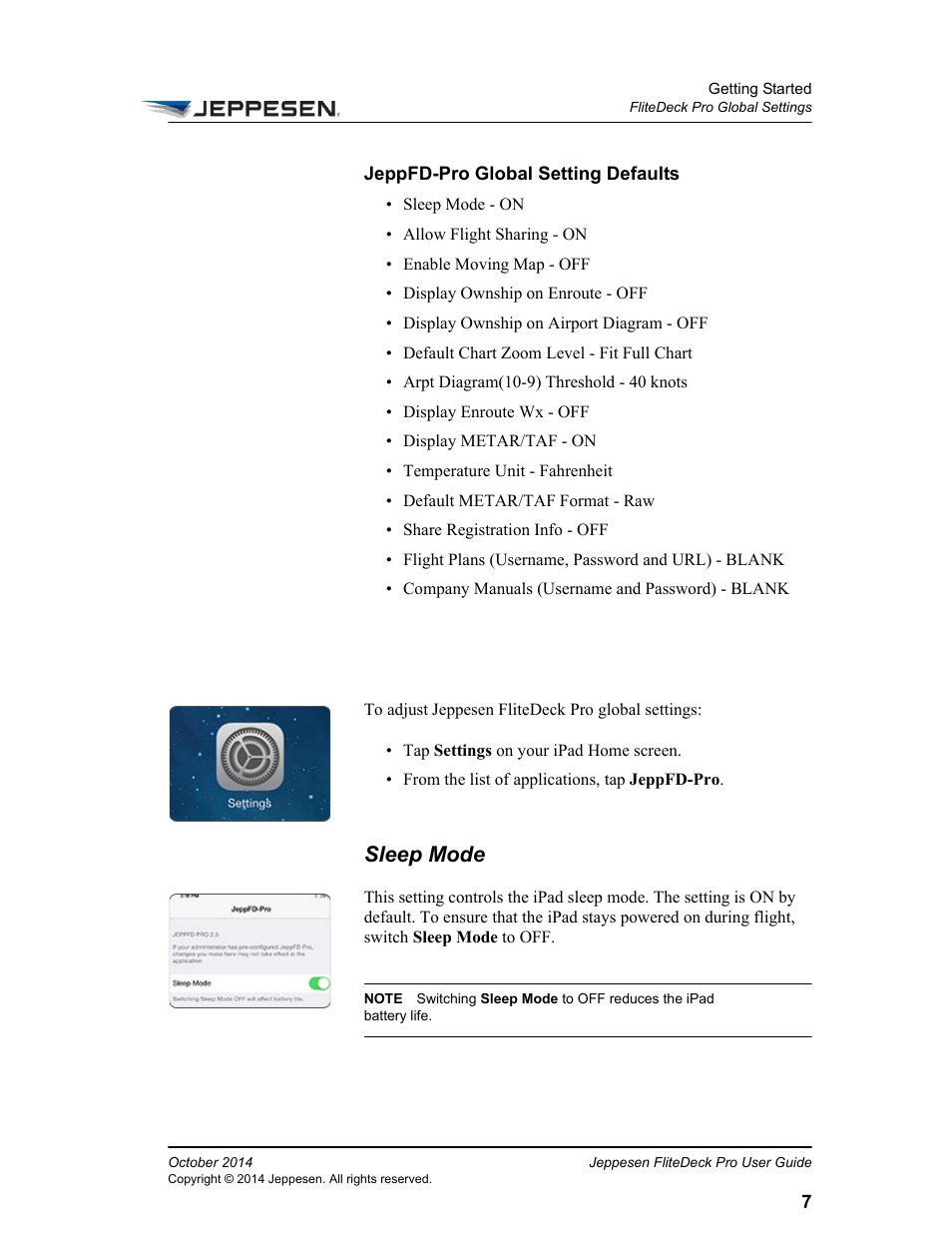 Sleep mode | Jeppesen FliteDeck Pro (iOS) User Manual | Page 14 / 59