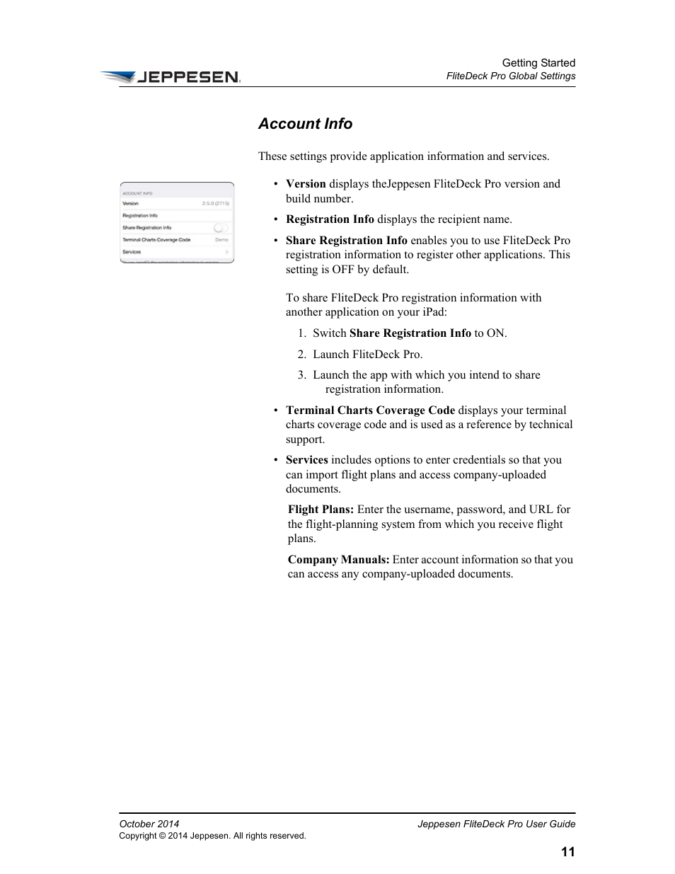 Account info | Jeppesen FliteDeck Pro (iOS) User Manual | Page 18 / 59