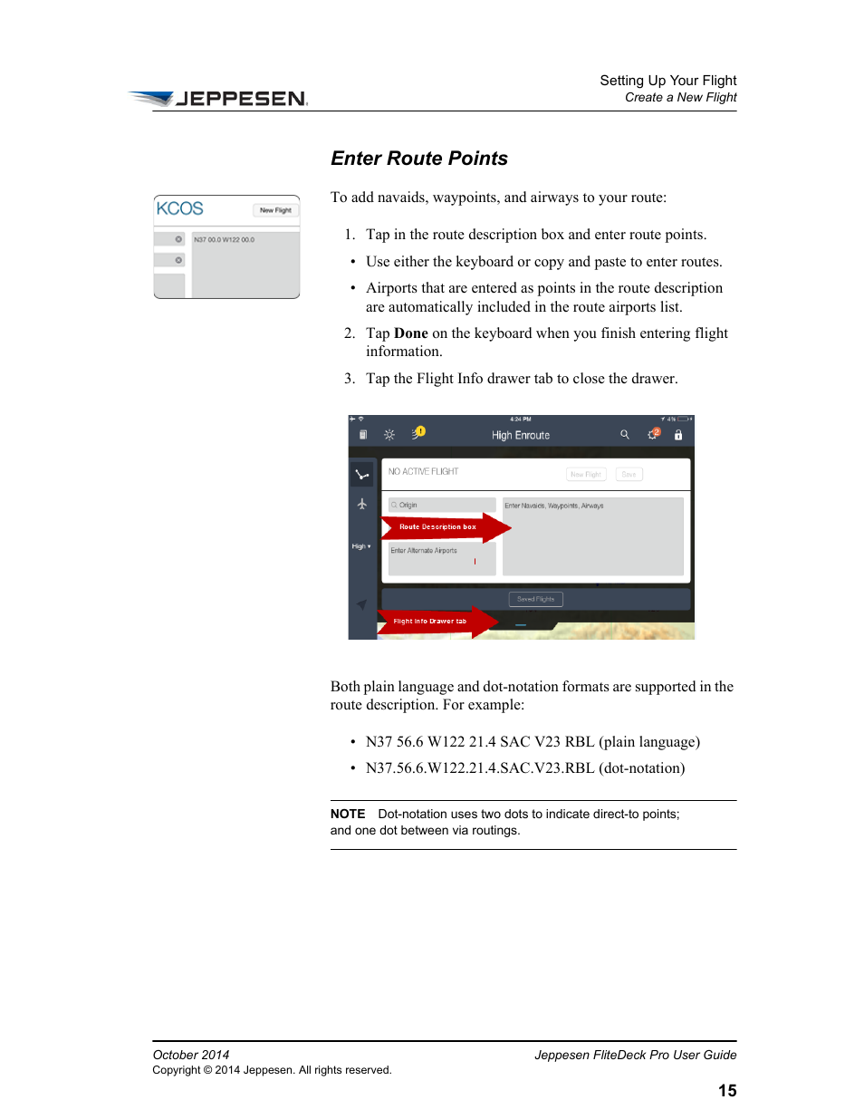 Enter route points | Jeppesen FliteDeck Pro (iOS) User Manual | Page 22 / 59