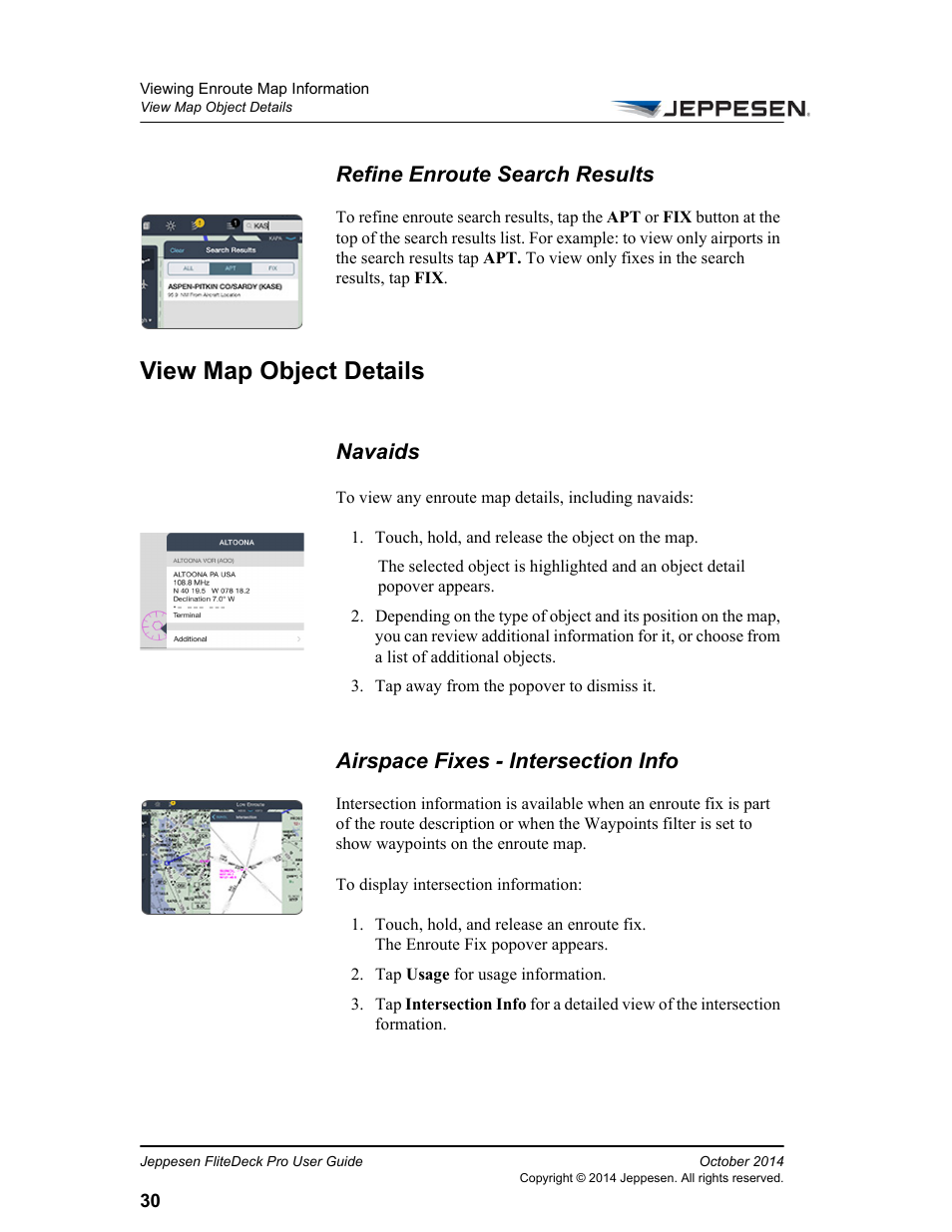 Refine enroute search results, View map object details, Navaids | Airspace fixes - intersection info | Jeppesen FliteDeck Pro (iOS) User Manual | Page 37 / 59