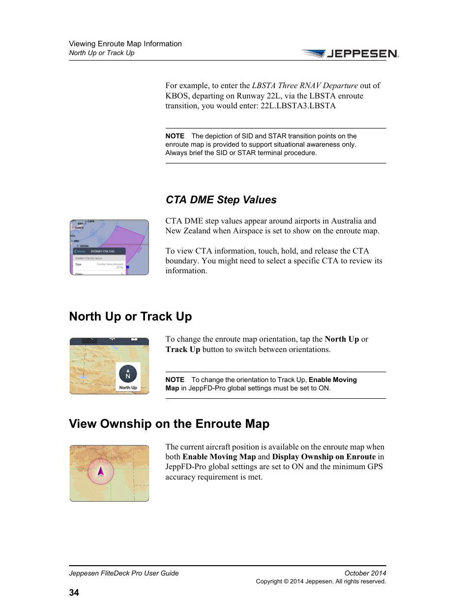 Cta dme step values, North up or track up, View ownship on the enroute map | Jeppesen FliteDeck Pro (iOS) User Manual | Page 41 / 59