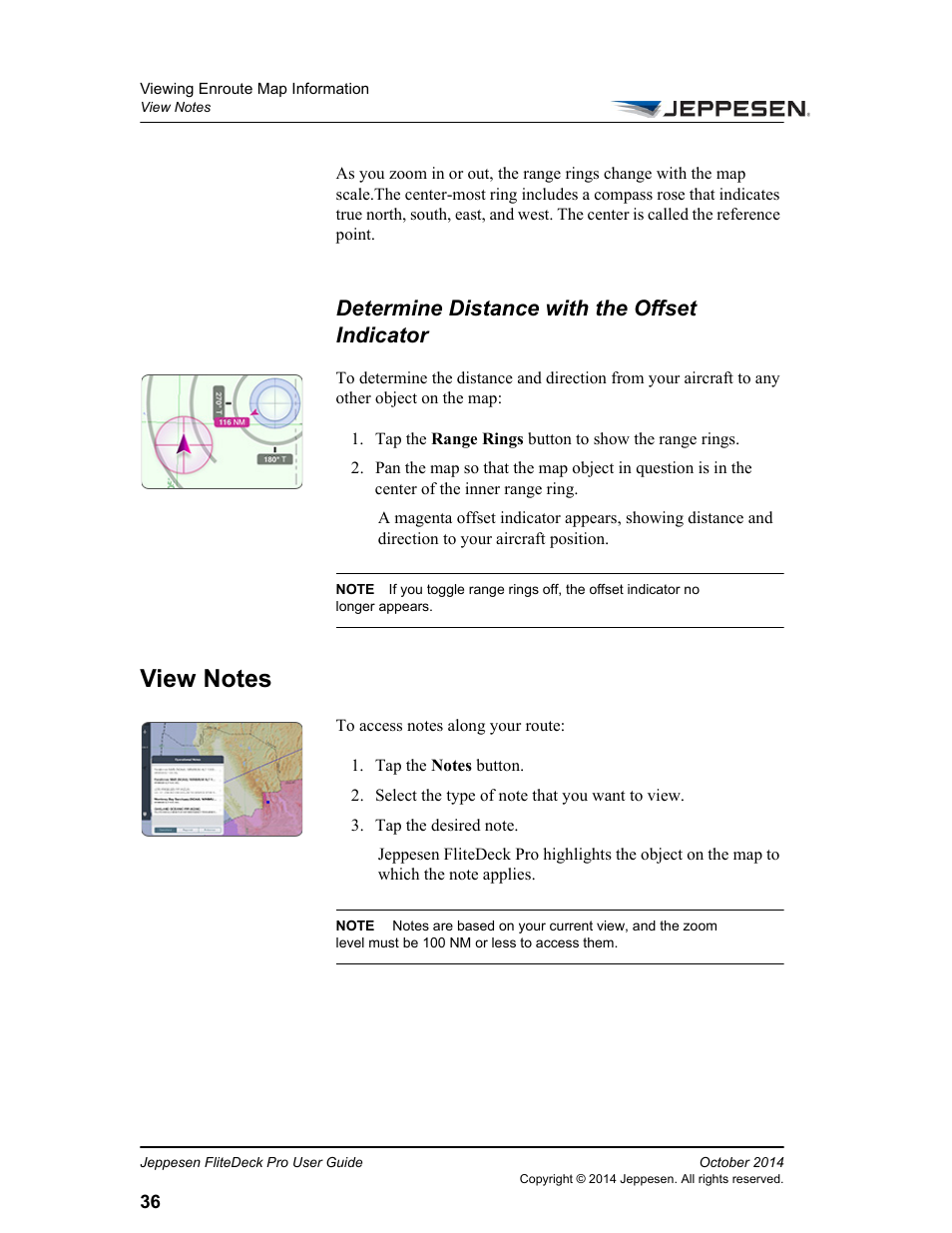 Determine distance with the offset indicator, View notes | Jeppesen FliteDeck Pro (iOS) User Manual | Page 43 / 59