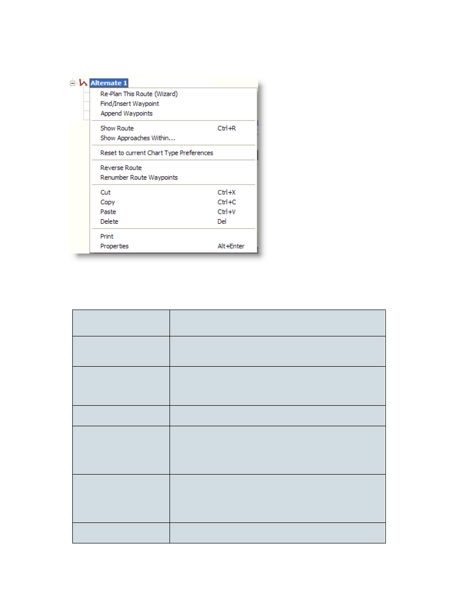 Alternate route right-click menu, Route right-click menu | Jeppesen JeppView 3 User Manual | Page 106 / 273