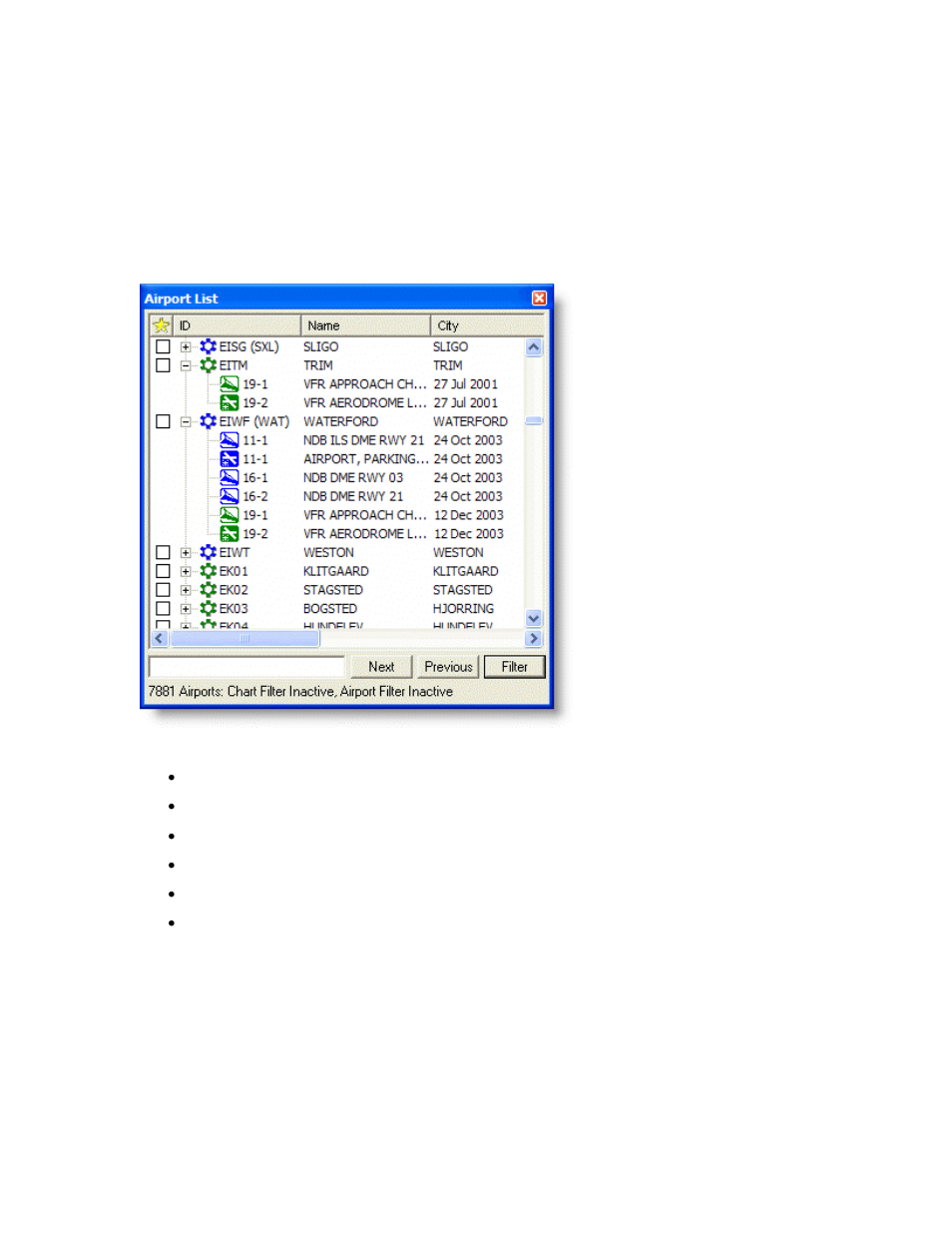 Working with the airport list, Airport list overview, Sort the airports | Jeppesen JeppView 3 User Manual | Page 130 / 273