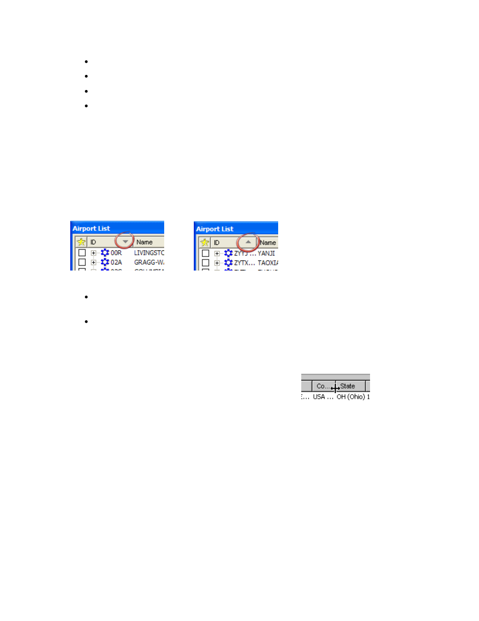 Sorting by column heading, Resizing columns, Moving columns | Jeppesen JeppView 3 User Manual | Page 131 / 273