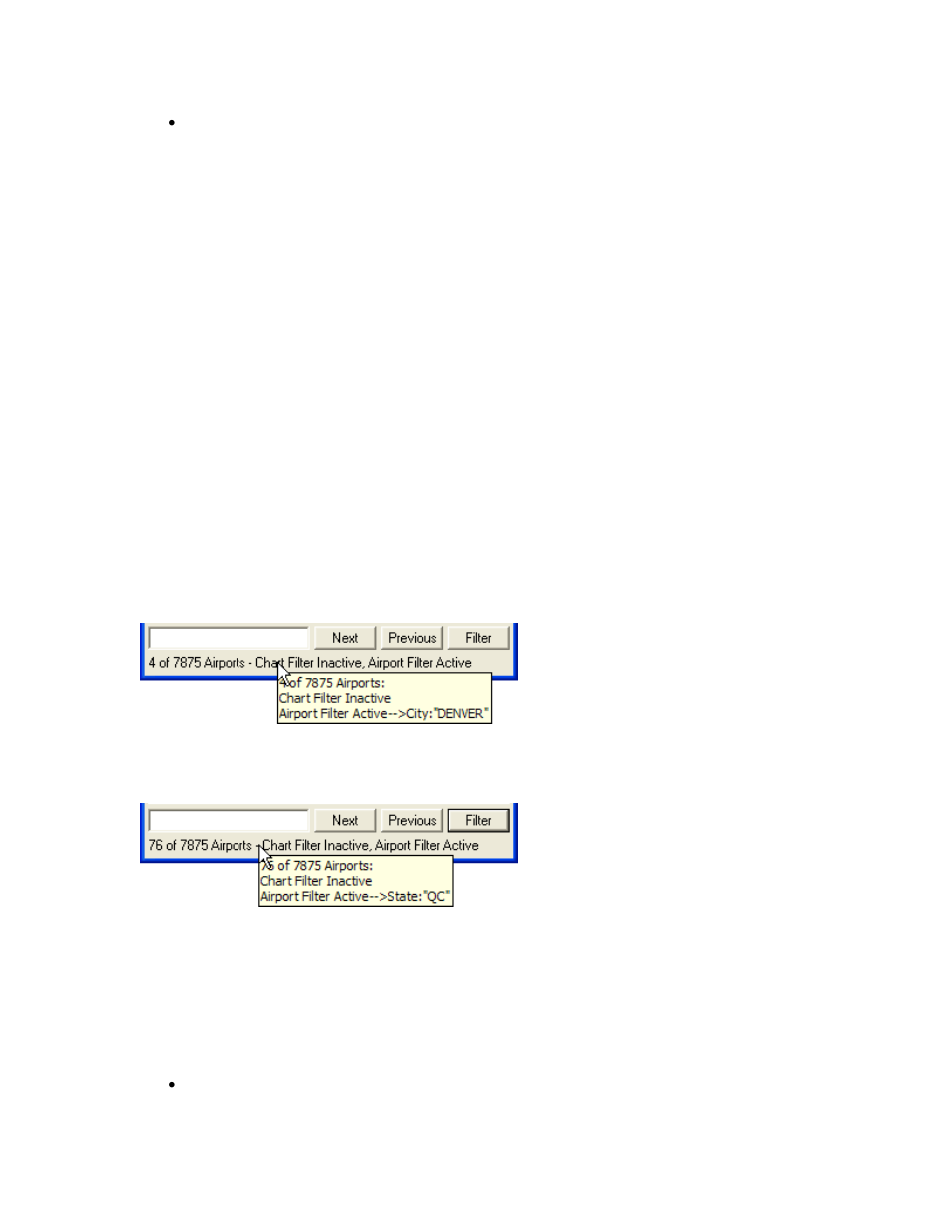 Filtering airports with the geographic area tab, Matching locations, Filtering airport within a defined area | Jeppesen JeppView 3 User Manual | Page 148 / 273