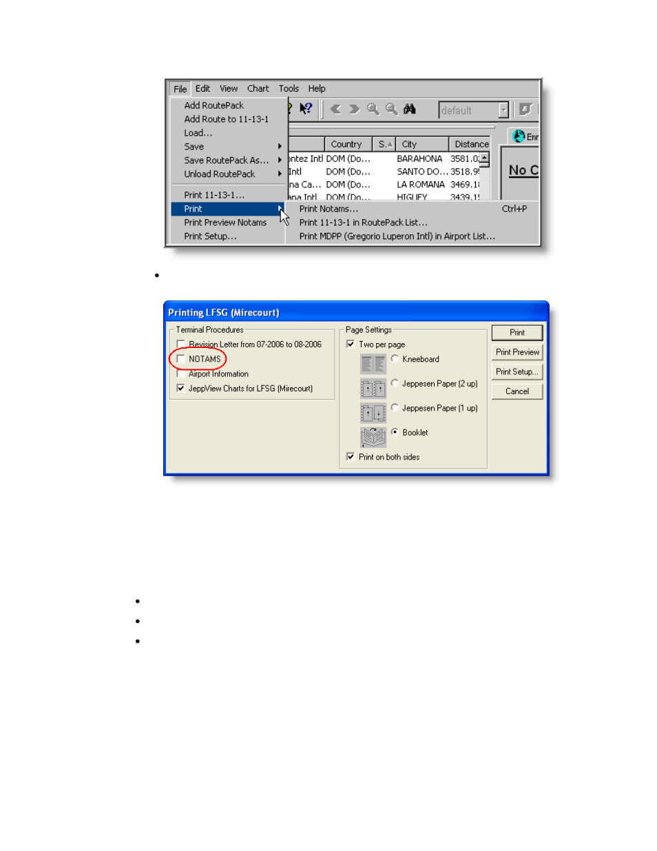 Printing the notebook, Printing to a fax, Fax from windows 2000 | Jeppesen JeppView 3 User Manual | Page 226 / 273