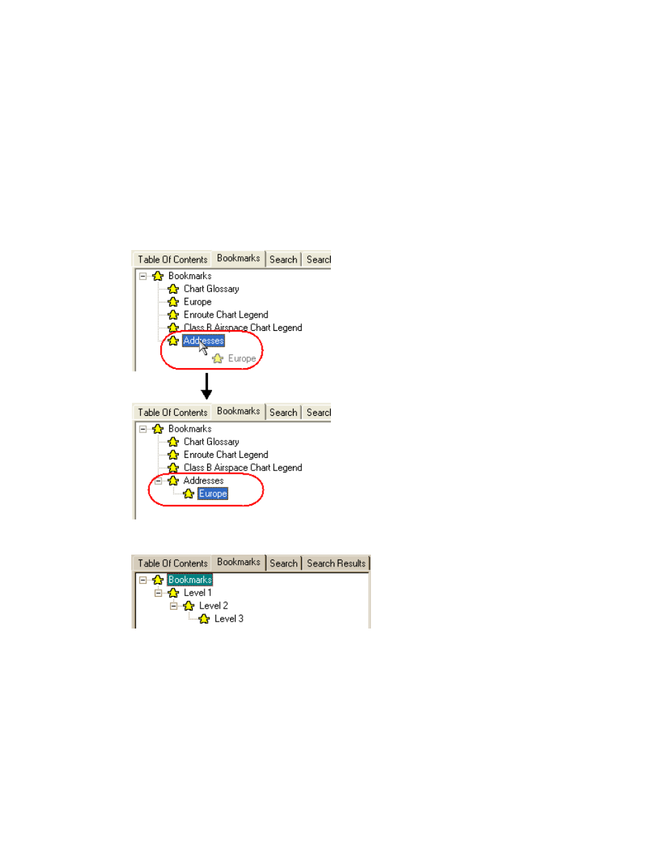 Moving bookmarks, Renaming bookmarks, Removing bookmarks | Jeppesen JeppView 3 User Manual | Page 236 / 273