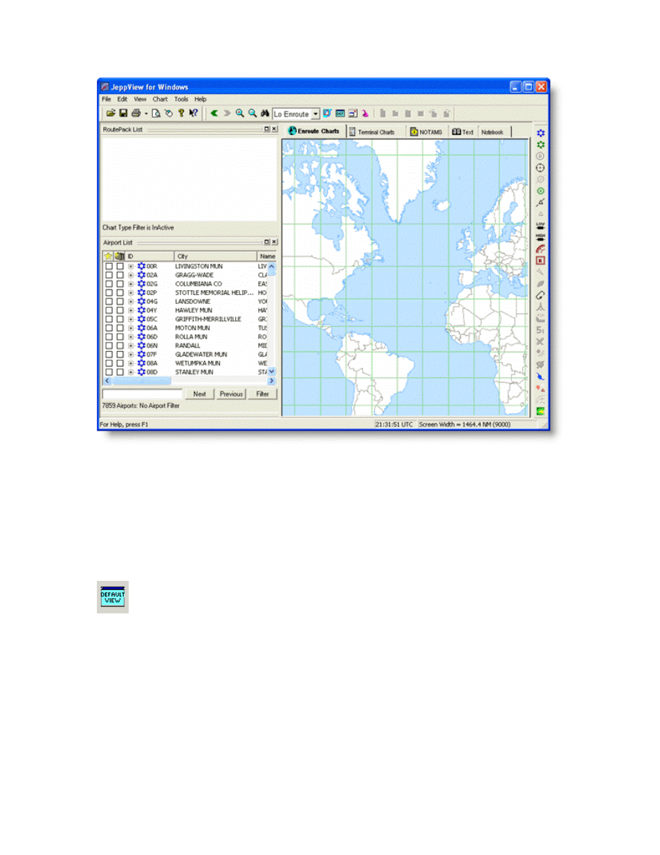 Default view button, Tip of the day | Jeppesen JeppView 3 User Manual | Page 79 / 273