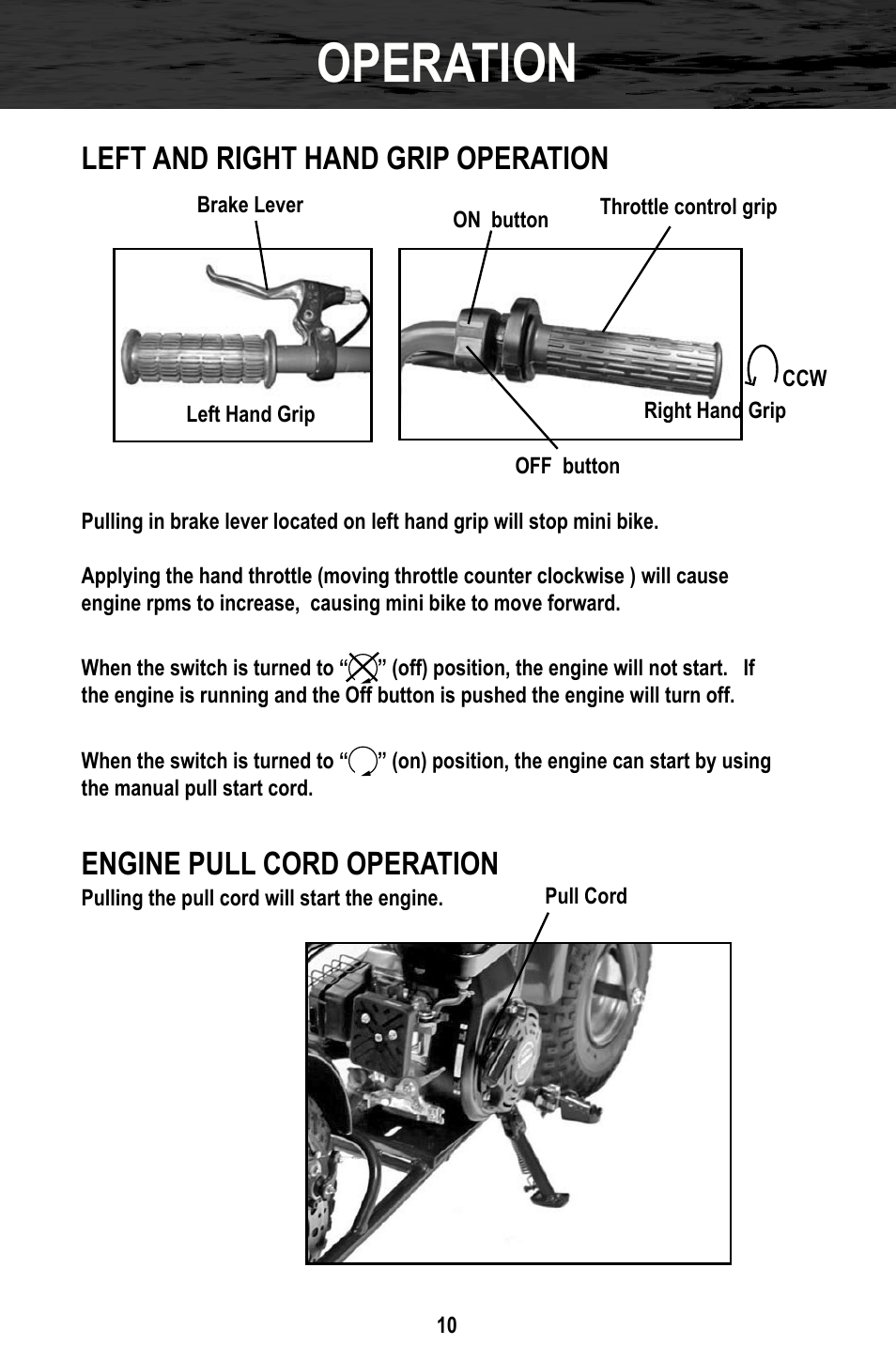 Operation, Left and right hand grip operation, Engine pull cord operation | Bajaj Electricals DB30 User Manual | Page 13 / 33
