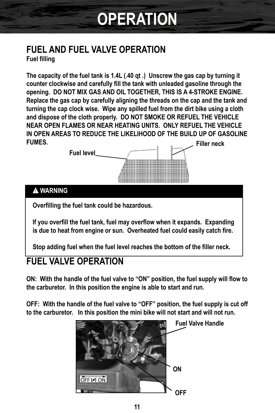 Operation, Fuel and fuel valve operation, Fuel valve operation | Bajaj Electricals DB30 User Manual | Page 14 / 33