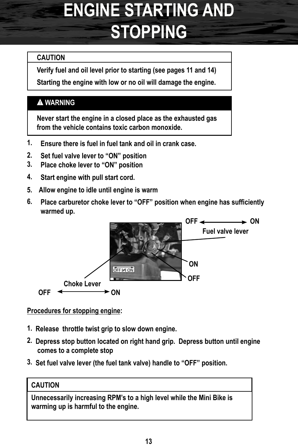 Engine starting and stopping | Bajaj Electricals DB30 User Manual | Page 16 / 33