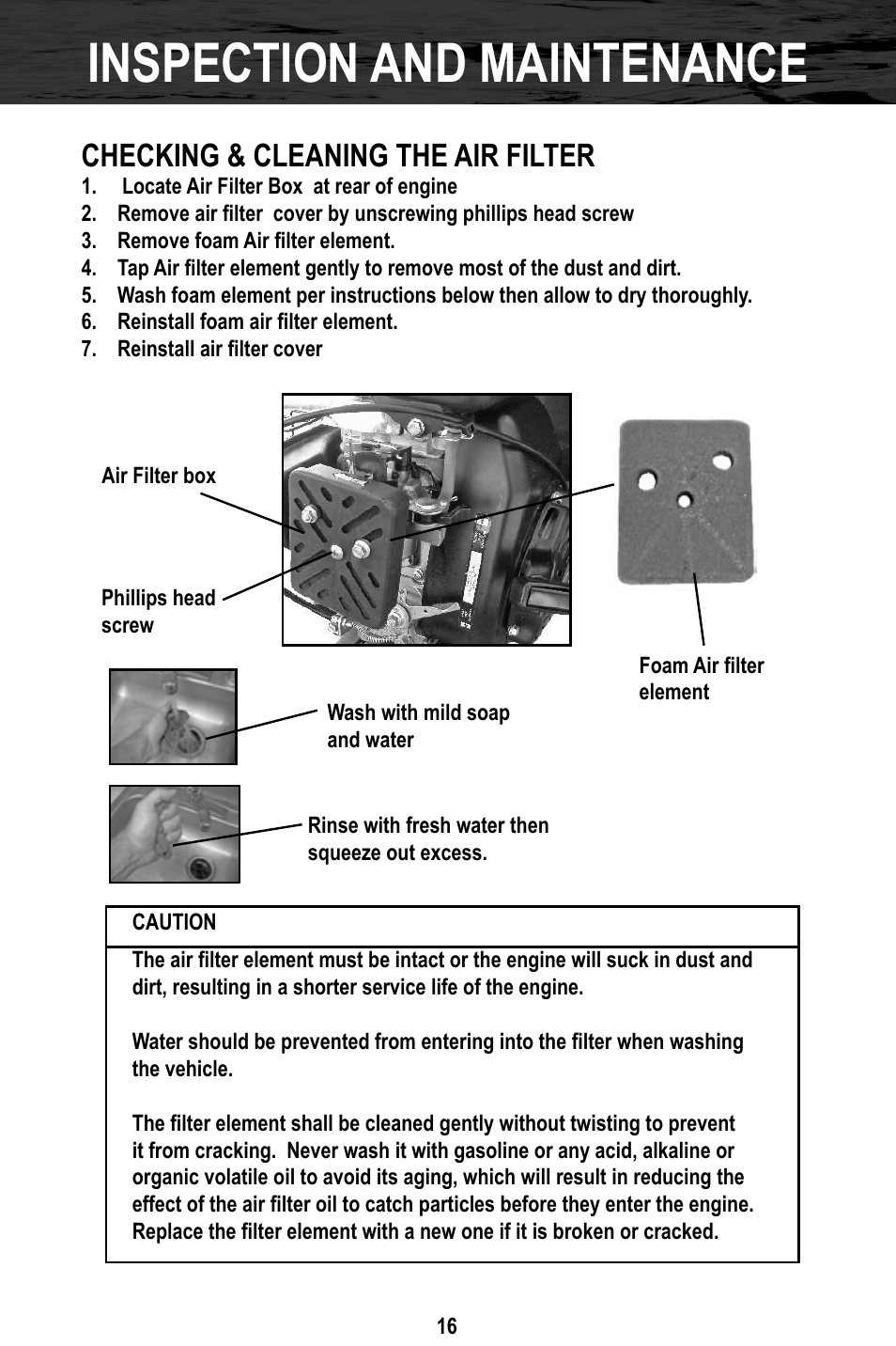 Inspection and maintenance, Checking & cleaning the air filter | Bajaj Electricals DB30 User Manual | Page 19 / 33