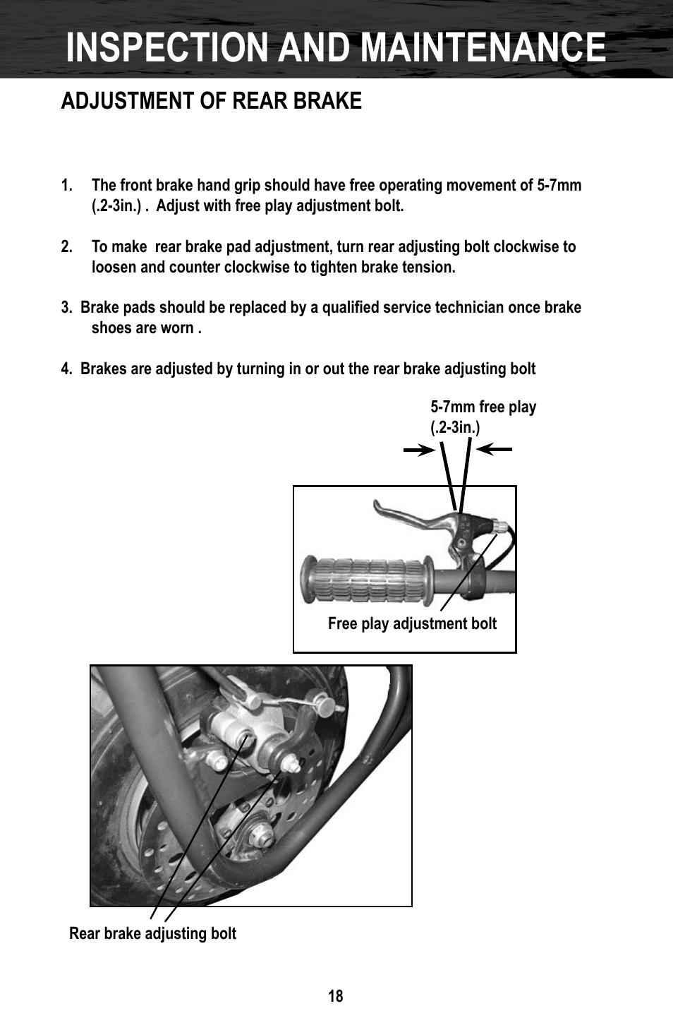 Inspection and maintenance, Adjustment of rear brake | Bajaj Electricals DB30 User Manual | Page 21 / 33