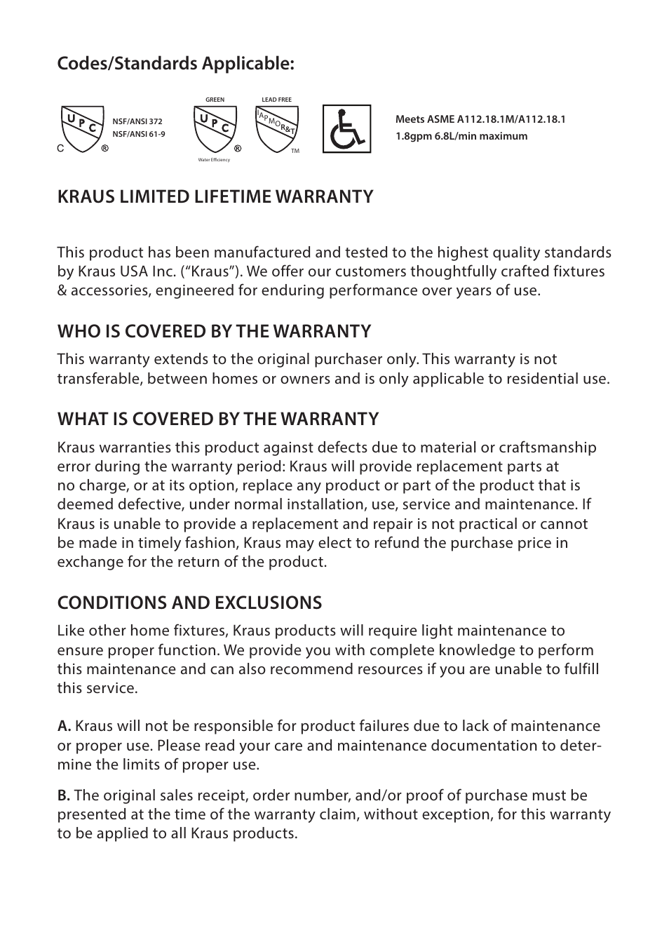 Who is covered by the warranty, What is covered by the warranty, Conditions and exclusions | Kraus KPF-1630 User Manual | Page 14 / 16