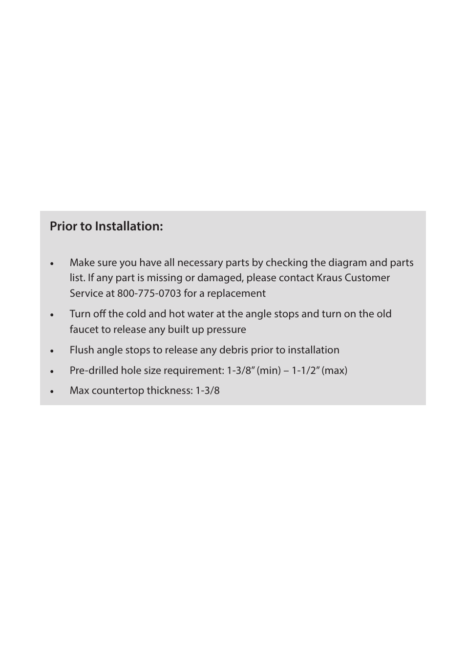Prior to installation | Kraus KPF-1630 User Manual | Page 3 / 16