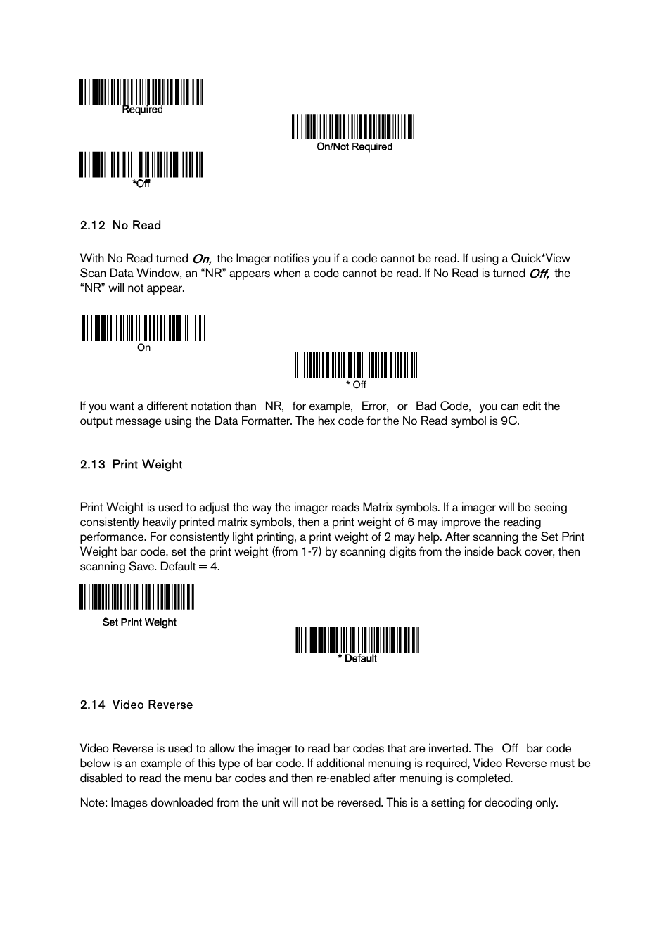 No read, Print weight, Video reverse | Rint, Eight, Ideo, Everse | Baracoda BCM 2604 User Manual | Page 12 / 49