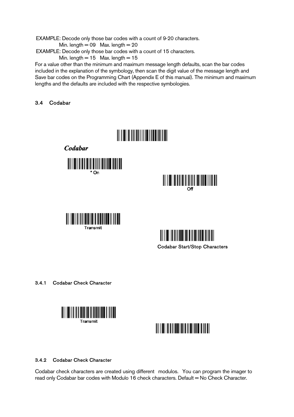 Codabar, Codabar check character, Odabar | Baracoda BCM 2604 User Manual | Page 15 / 49