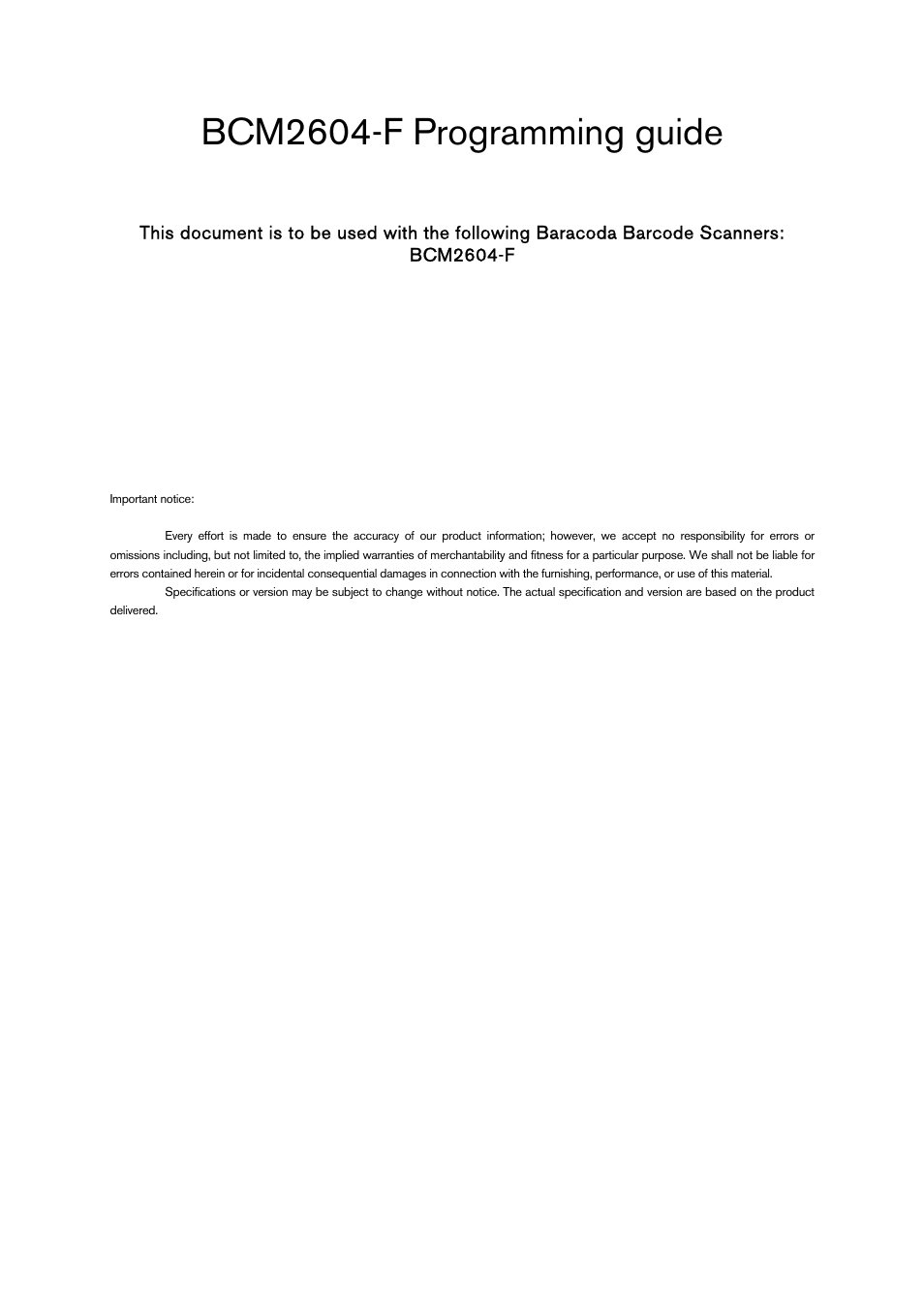 Bcm2604-f programming guide | Baracoda BCM 2604 User Manual | Page 2 / 49