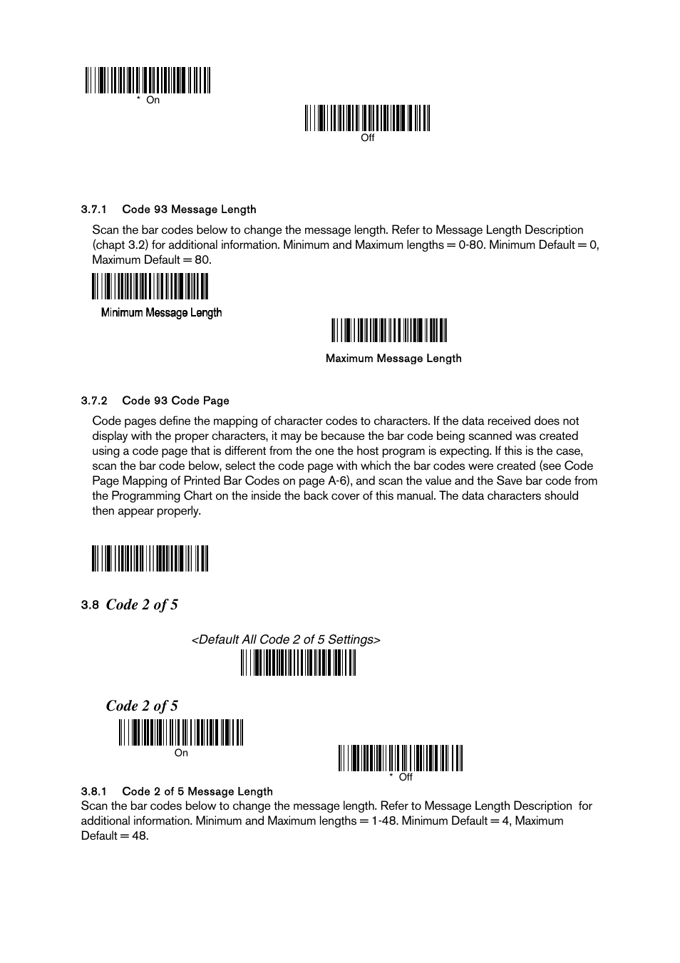 Code 93 message length, Code 2 of 5, Code 2 of 5 message length | Baracoda BCM 2604 User Manual | Page 21 / 49