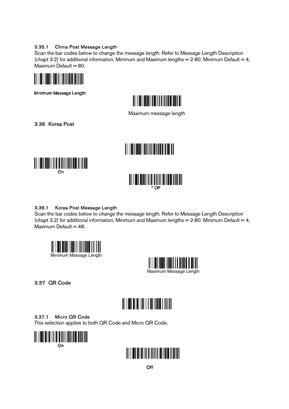 China post message length, Korea post, Korea post message length | Qr code, Micro qr code, Orea | Baracoda BCM 2604 User Manual | Page 40 / 49